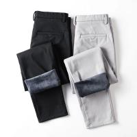 Pantalones informales de invierno para hombre, pantalones cálidos de felpa de estilo clásico para negocios, pantalones de piel gruesa Regular, pantalones formales rectos elásticos de lana para hombre - details 6