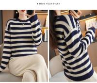 Jersey de Primavera para Mujer Suéter a Rayas de Dos Colores Suéter de Manga Larga con Cuello Redondo Nuevo Jersey de Algodón 100% - details 7