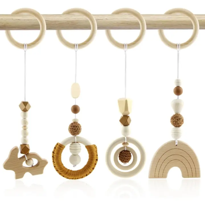 Juego de Gimnasio de Madera Montessori Set de 4 Piezas para Cochecitos de Bebé - 1