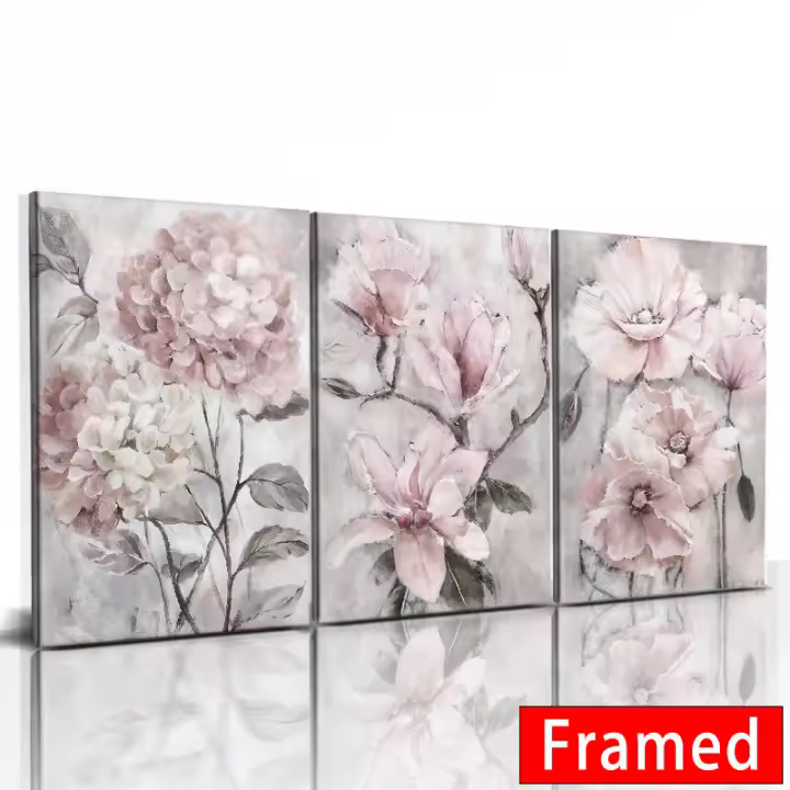 Pintura Moderna en Lienzo de DHROOM con Marco de Oro y Negro Textura Orgánica Rústica en Blanco para Decoración de Pared de Sala de Estar - 1