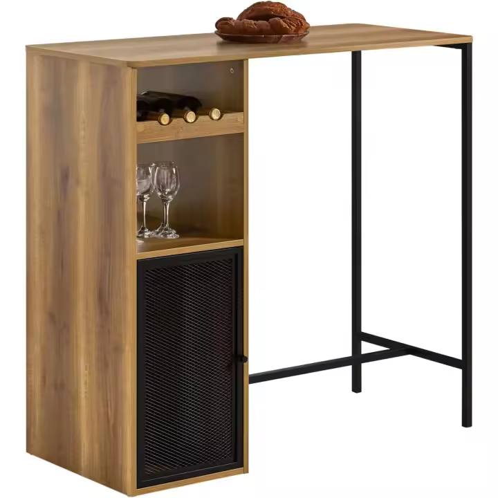 FWT97-PF Mesa Alta de Bar Mesa Alta Tipo Bistró de Cocina con Soporte para Vasos y Vino 110 x 50 x 105 cm ES - 1