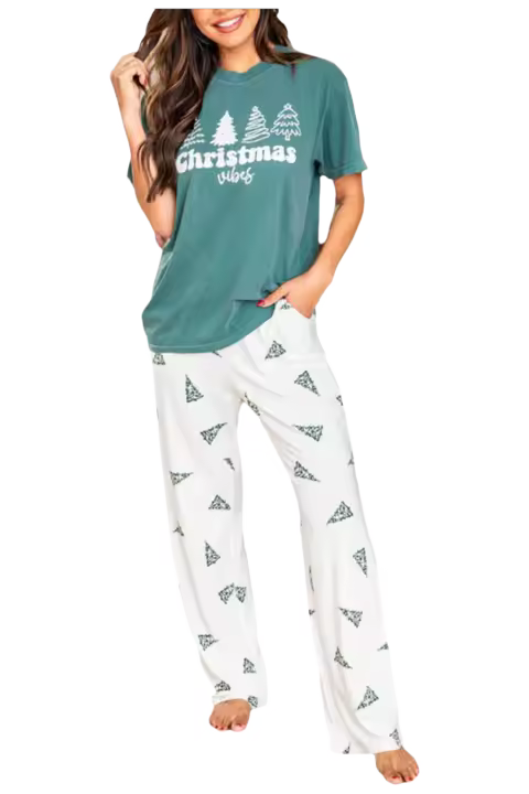 Elrachen Conjunto de salón con estampado de árbol de Navidad para mujer, Skobeloff, tallas S-XL - 1
