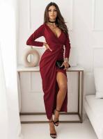 BUNO-Vestido elegante de fiesta de manga larga con cuello en V de Color liso para mujer, nuevo, otoño - details 3
