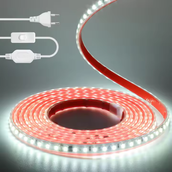 Tira de LED Adhesiva 220V IP67 Impermeable Strip Light con Interruptor SMD 2835 120 leds/m corte 10 CM - 1