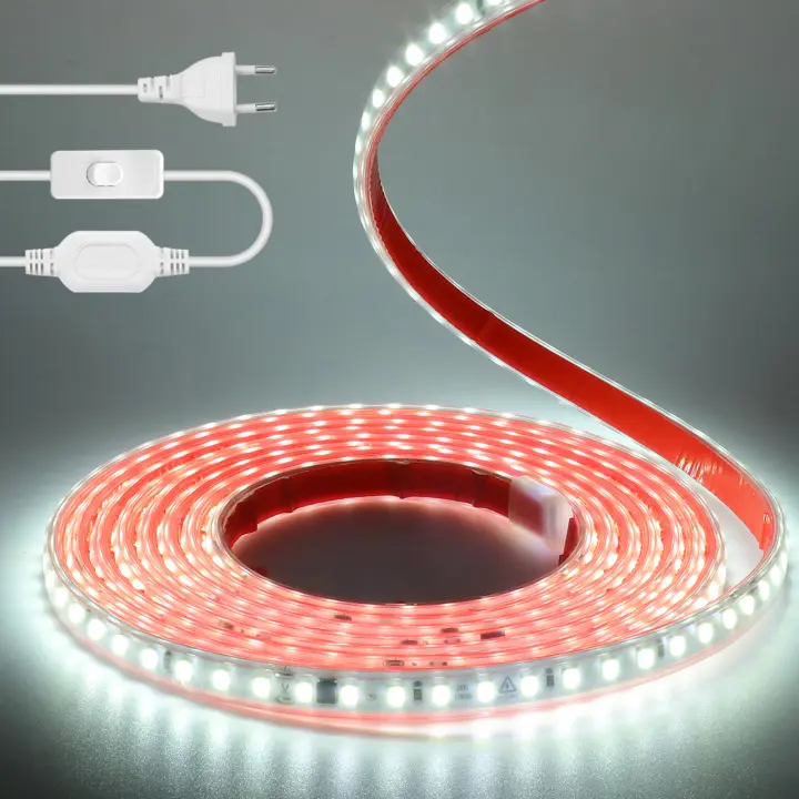 Tira de LED Adhesiva 220V IP67 Impermeable Strip Light con Interruptor SMD 2835 120 leds/m corte 10 CM - 1