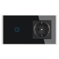 1Gang 1Way Touch interruptor con tomas de corriente 16A 220V,Panel de vidrio templado 153*82mm - details 1