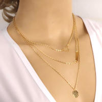 Collar con colgante de monedas para mujer, colgante de 3 capas, triangular, hueco, fresco, largo, sin cuello, 1 unidad - details 1