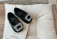 Zapatos de cuero con punta cuadrada para niñas, zapatillas de Ballet con diamantes de agua, suaves, estilo francés, novedad de verano, 2024 - details 3