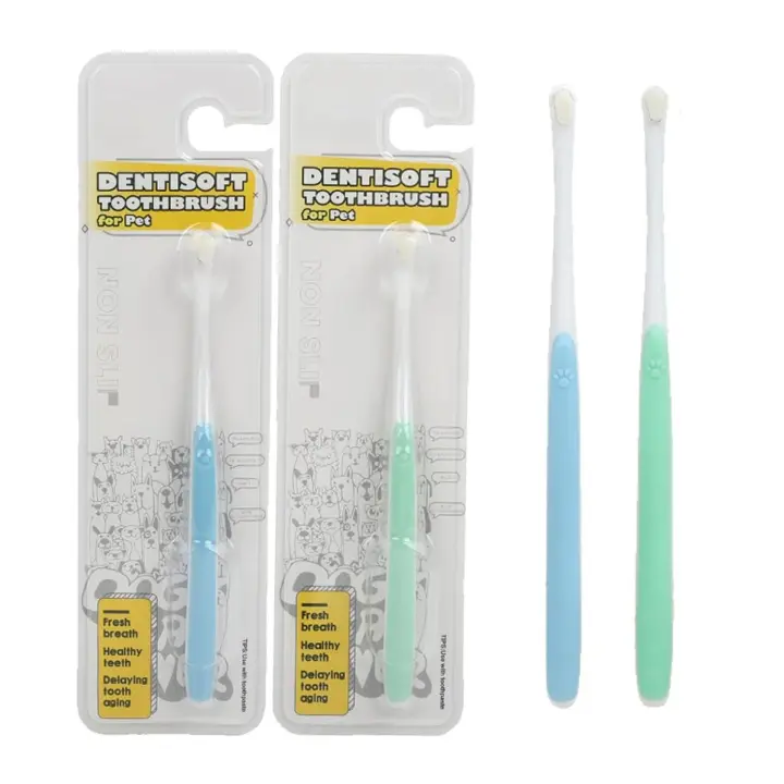 Cepillo de dientes para perros pequeños, cepillo de dientes suave con cabezal micro para mascotas, para encías y dientes sensibles, kit de limpieza de dientes para perros para cachorros, gatitos, gatos y perros de tamaño miniatura, 2 piezas - 1