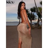 Vestido Largo Brillante de Kliou Mango de Espalda Transparente Elegante para Mujeres en Verano - details 18