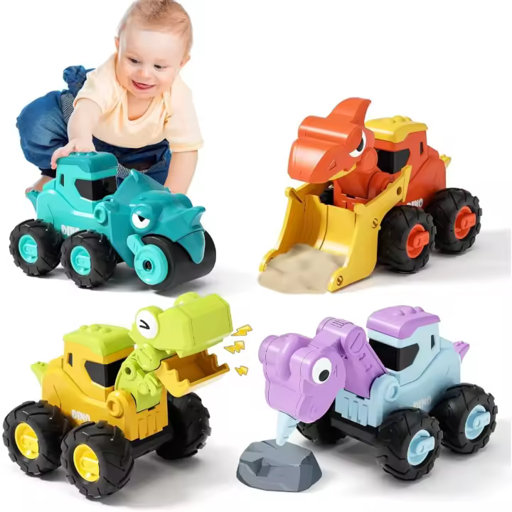 Coche de Dinosaurio para Niños de 1-2 Años Juguete de Construcción de 4 Vehículos - 1