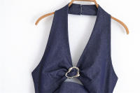 ZOCI- 2025 Mujer moda diseño abierto cuello colgante vestido Casual ajustado por debajo de la rodilla Vestidos largos Mujer - details 2