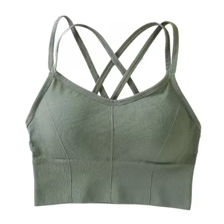 Tops sexis para mujer, camiseta sin mangas con tirantes cruzados en la espalda, sujetador deportivo Push Up para correr, sujetador de Yoga de Color sólido suave transpirable para Fitness y belleza - 1