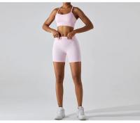 Pantalones cortos de Yoga sin costuras para mujer, mallas deportivas transpirables de secado rápido, de cintura alta, para entrenamiento y gimnasio - details 3