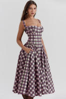 Vestidos a cuadros para mujer, vestido de verano con cuello Halter - details 16