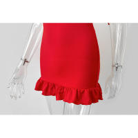 Vestido corto ajustado de verano, sexy, con tirantes finos, fruncido, espalda descubierta, lazo y volantes para mujer - details 12
