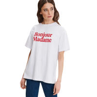 Spring New Style Female Sweatshirt With French Bonjour Madame Letter Print Top For Lady Cotton White Crew Neck Tops - details 1
