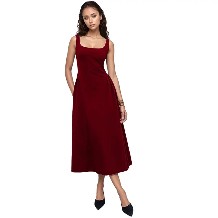 2025 verano nuevo diseño de nicho europeo y americano sentido primavera y verano nuevo vestido sin mangas de cintura sin espalda con cuello redondo - 1