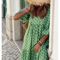 BUNO-Vestido largo bohemio con mangas abullonadas para mujer, vestido vintage elegante a la moda informal con estampado floral y cuello en V, vestidos holgados para fiesta en la playa y vacaciones - details 4