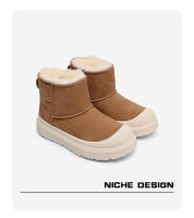 Botas de nieve pareja botas de algodón redondas cuero mate engrosado fondo grueso caliente tubo medio - details 5