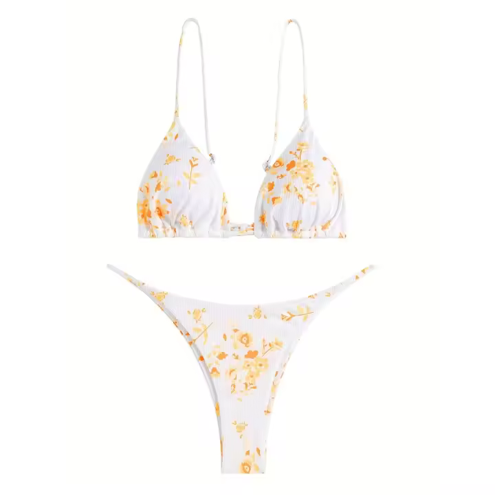 Bikini de Dos Piezas con Patrón Floral en Triángulo Escote en V Lazo en la Espalda y Corte Alto Sin Espalda para Mujeres Moda - 1