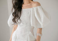 BGTEEVER-vestido ceñido con manga abombada para mujer, prenda elegante con abertura en la cadera, cuello de barco, cintura ajustada, Verano - details 8