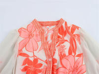 Vestido de manga larga usado con estampado de organza estilo europeo y americano para mujer - details 2