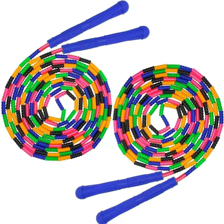 Cuerda de saltar de plástico segmentada para niños y adultos, comba doble holandesa con cuentas suaves, paquete de 2 - 1