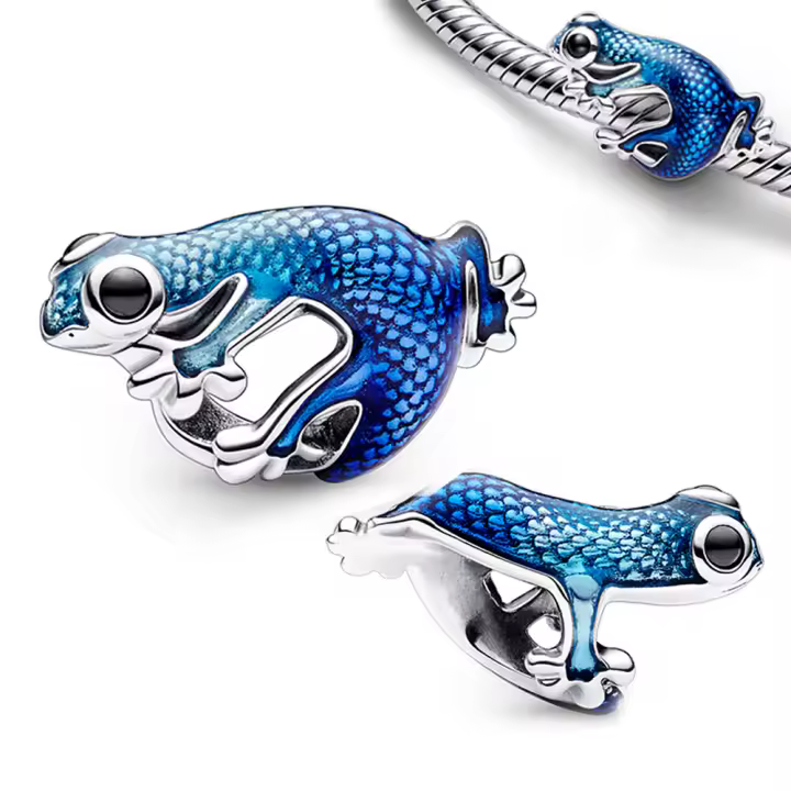 Pulsera de plata de ley 925 para fabricación de joyas, abalorio de Gecko azul metálico, 925 Original - 1