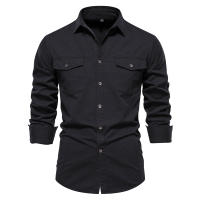 Camisa de algodón para hombre, camisa informal de moda, color sólido, manga larga, Primavera - details 1