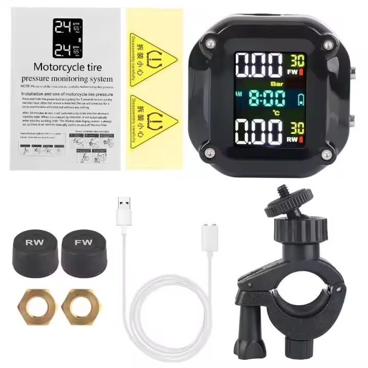 Sistema de supervisión de presión de neumáticos TPMS para motocicleta, 0-6,6 bar, 2 sensores, pantalla colorida precisa, probador de neumáticos, accesorios para motocicleta - 1