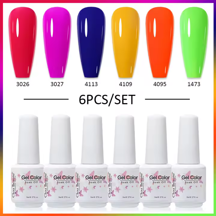 Esmalte de Uñas Clou Beaute 6pcs Set de Polish UV Gel Colores Neón Semi Permanente Art de Uñas 180 Colores para Elijar Hecho en China - 1