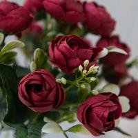 Rosa de seda de 15 cabezas, capullo de té pequeño para decoración de Navidad, alféizar del hogar, accesorios de bonsái, Fondo de boda, pared de flores artificiales - details 3