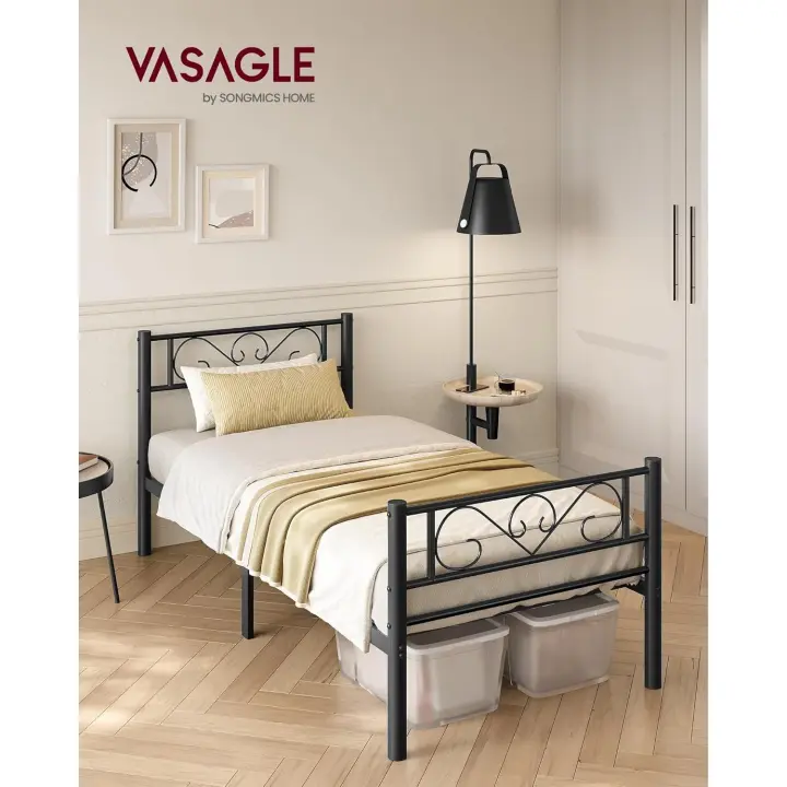 Marco de Cama, Estructura de Cama de Metal, para Colchón de 140 x 190 cm Invitados, Montaje Sencillo, para Habitaciones Pequeñas, Blanco - 1