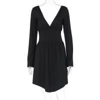 Elegante Vestido Mini para Mujer de Color Sólido Cintura Ajustada, Manga Larga, Estilo Kpop Y2k - details 3