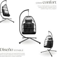 Columpio de Jardín Exterior Silla Colgante con Cojín Extragrueso Estructura de Acero y 4 Pies en Base Hamaca Colgante Plegable Capacidad 160Kg Gris - details 10
