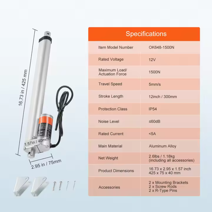 Actuador lineal SucceBuy de 12 V, carga alta de 330 lbs/1500 N, actuador de movimiento de 0,19 "/s, protección IP54 - 1