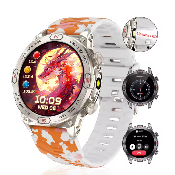 2025 Nuevo Reloj inteligente De Linterna LED.Impermeable.Llamada.GPS.107 + Modo Deportivo.Vigilancia Sanitaria.Batería De 450 Ma.Pantalla De Alta Definición AMOLED 466 * 466 De 1,43 Pulgadas.Reloj Deportivo Al Aire Libre De Brújula.Para iOS Y Android - 1