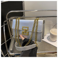 Bolso bandolera de piel sintética con correa de cadena para mujer, bolso de hombro con solapa de color sólido simple y combinable con diseño de hebilla, bolso de hombro moderno para regalos diarios de novia, bolsos de diseñador - details 0
