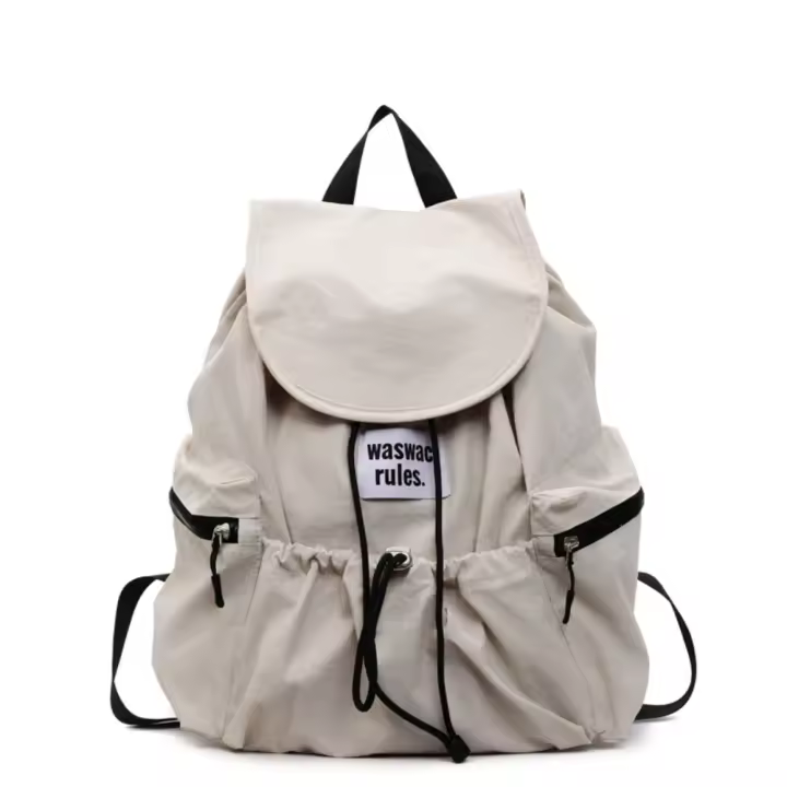 Mochilas simples de Color sólido con cordón, bolsos de hombro fruncidos de nailon de gran capacidad, mochila escolar informal ligera para estudiantes, viaje - 1