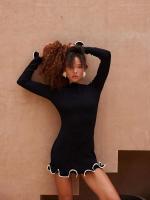 Mini Vestido de punto para mujer, suéter delgado de Color de contraste de hongos, ropa de fiesta femenina - details 23