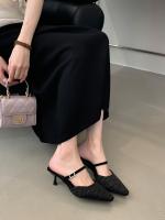 Hada francesa viento punta cabeza bolsa cabeza media zapatillas mujer usando nuevo tacón delgado arrugado zapatillas geniales - details 7