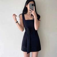 Mini vestido de fiesta Formal con cuello cuadrado elegante para mujer, diseño delgado de cintura coreana, traje sin mangas de verano 2025 - details 5