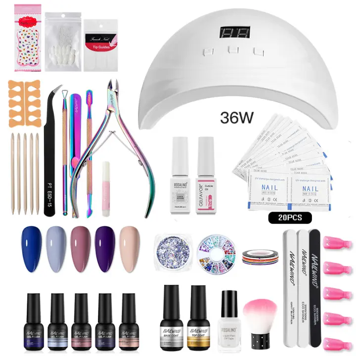 NAILWIND-Juego de manicura para extensión de uñas, Gel con secador de lámpara UV, Esmaltes semipermanentes, Kit de herramientas profesionales para arte de uñas - 1
