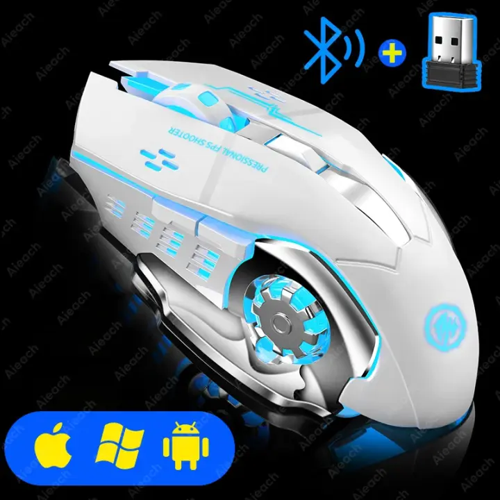 Ratón recargable inalámbrico con Bluetooth, dispositivo electrónico recargable con USB, retroiluminación, juego de PC - 1