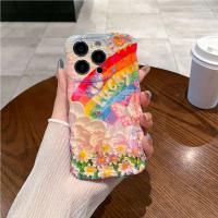 Funda de iPhone 15 Pro Max Pintura al Óleo de Luz Azul Arco Iris Flor Mariposa - details 45