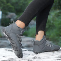 Botas de nieve de invierno para mujer, botines forrados de piel cálida sin cordones, Botas de senderismo descalzas, botines de caja de punta ancha - details 5