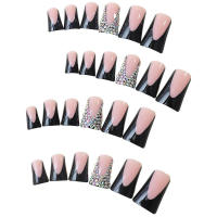 24 Uds., punta de uña de pico de pato francés con diamantes de imitación, uñas artificiales de resina negra desnuda para decoración de manos - details 6