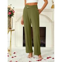 Acampanado para mujer, botones cruzados lisos, pierna recta, cintura alta, pantalones casuales de algodón elástico cómodo - details 13