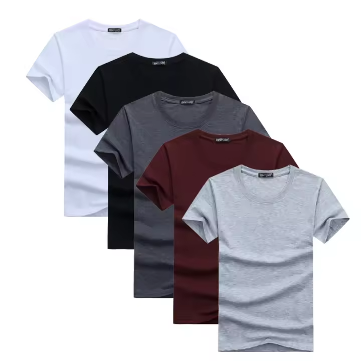 Camiseta de algodón de bambú de Color sólido para hombre, 100% de algodón, manga corta, cuello redondo, ropa europea y americana, 5 uds. - 1
